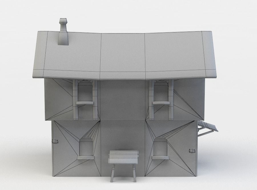 House wooden with roof Low-poly 3D model_3