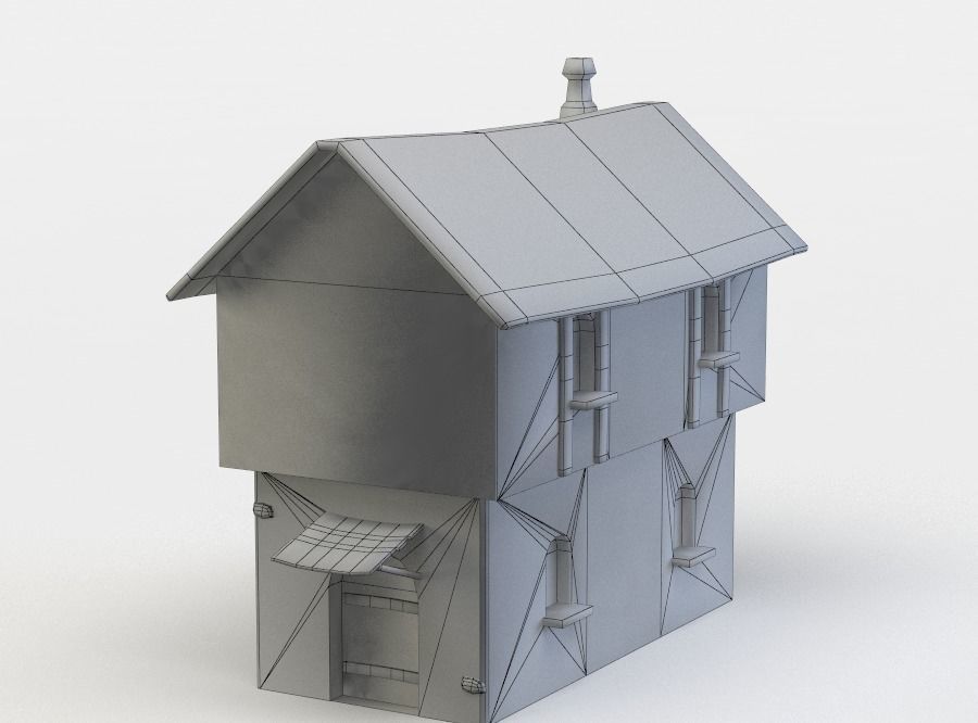 House wooden with roof Low-poly 3D model_4