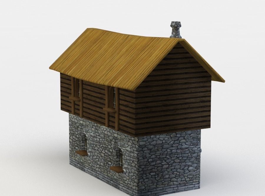 House wooden with roof Low-poly 3D model_2