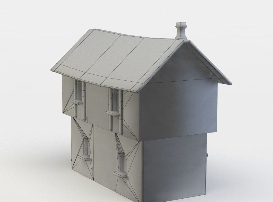 House wooden with roof Low-poly 3D model_5