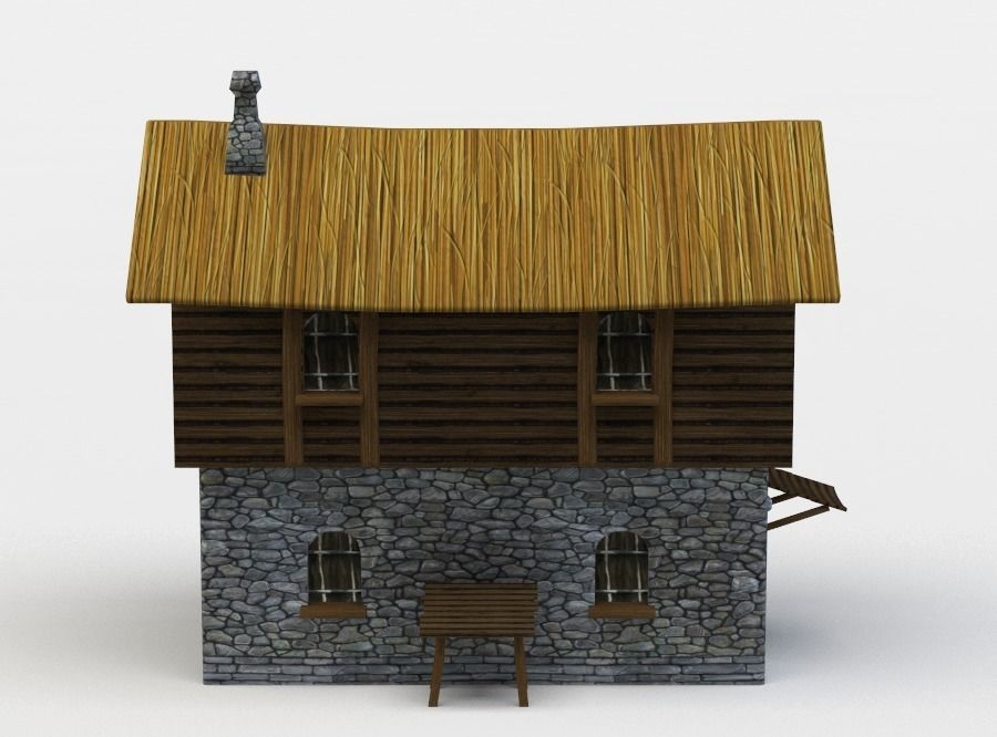 House wooden with roof Low-poly 3D model_0