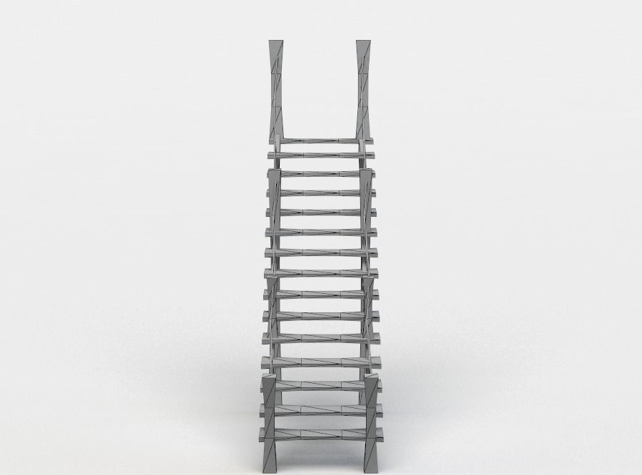 Wall stairs Low-poly 3D model_3