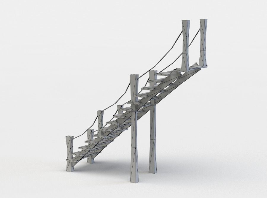Wall stairs Low-poly 3D model_4