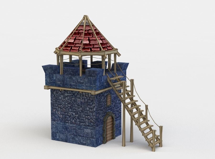 Tower castle with roof Low-poly 3D model_1