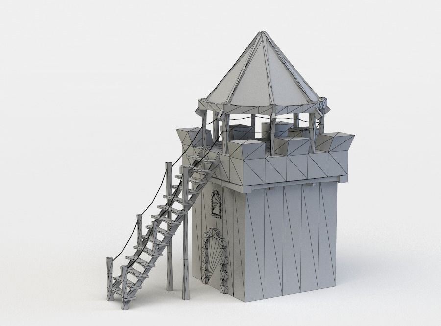 Tower castle with roof Low-poly 3D model_5