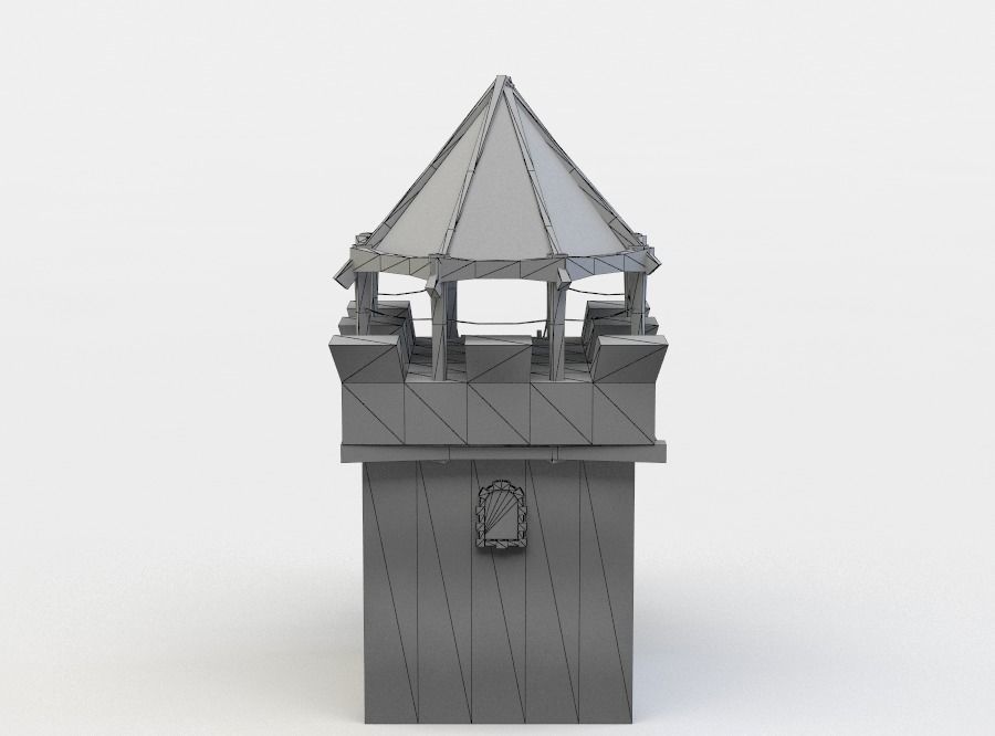 Tower castle with roof Low-poly 3D model_3