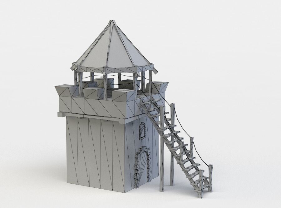 Tower castle with roof Low-poly 3D model_4