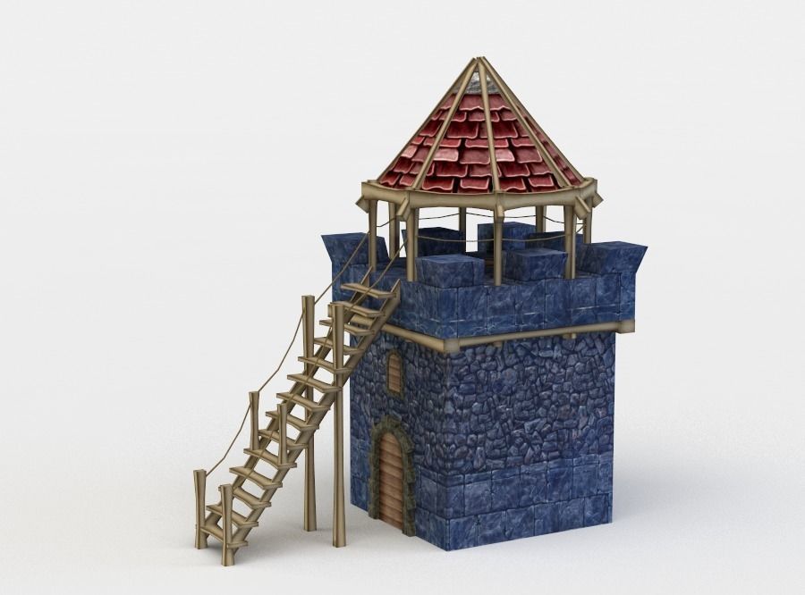 Tower castle with roof Low-poly 3D model_2
