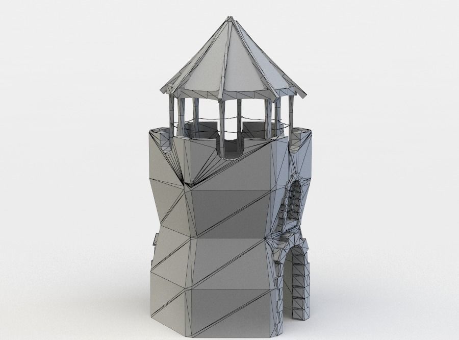 Tower stone with roof Low-poly 3D model_4