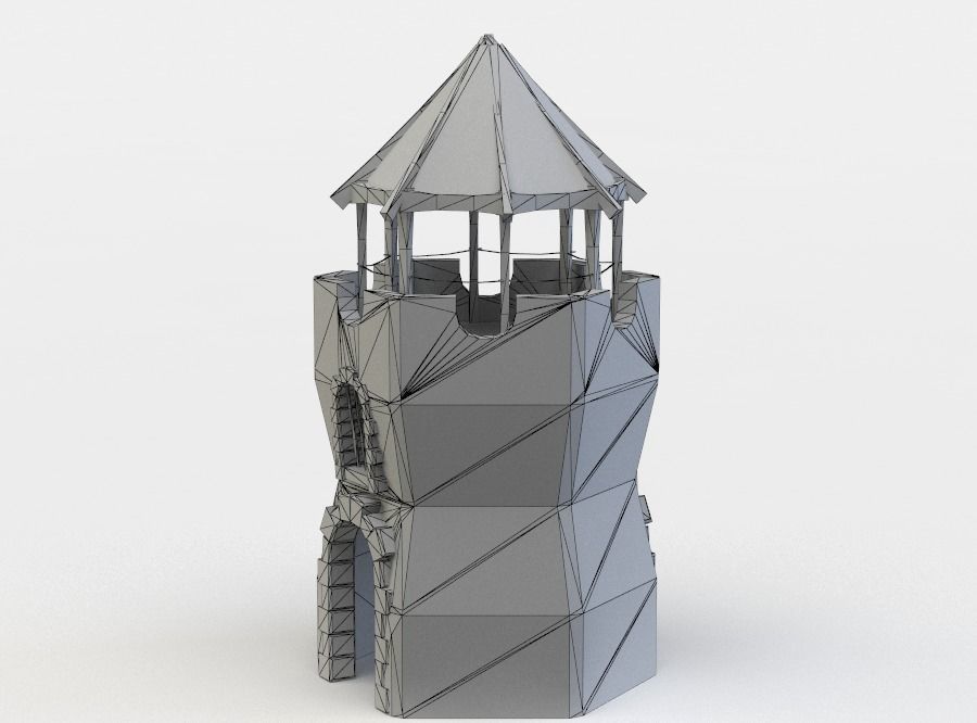 Tower stone with roof Low-poly 3D model_5