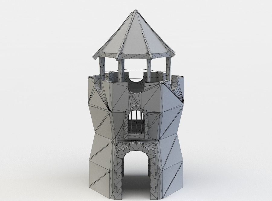 Tower stone with roof Low-poly 3D model_3