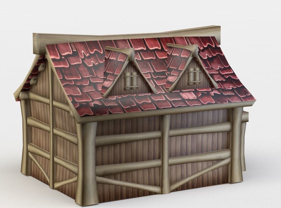 Wooden house Low-poly 3D model_2