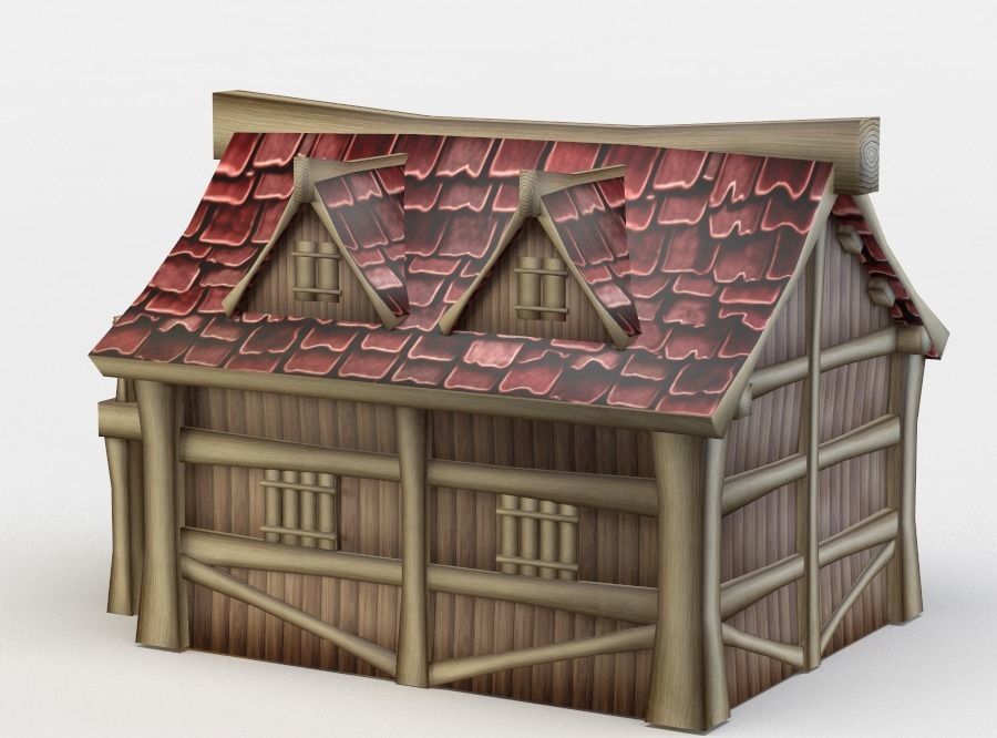 Wooden house Low-poly 3D model_1