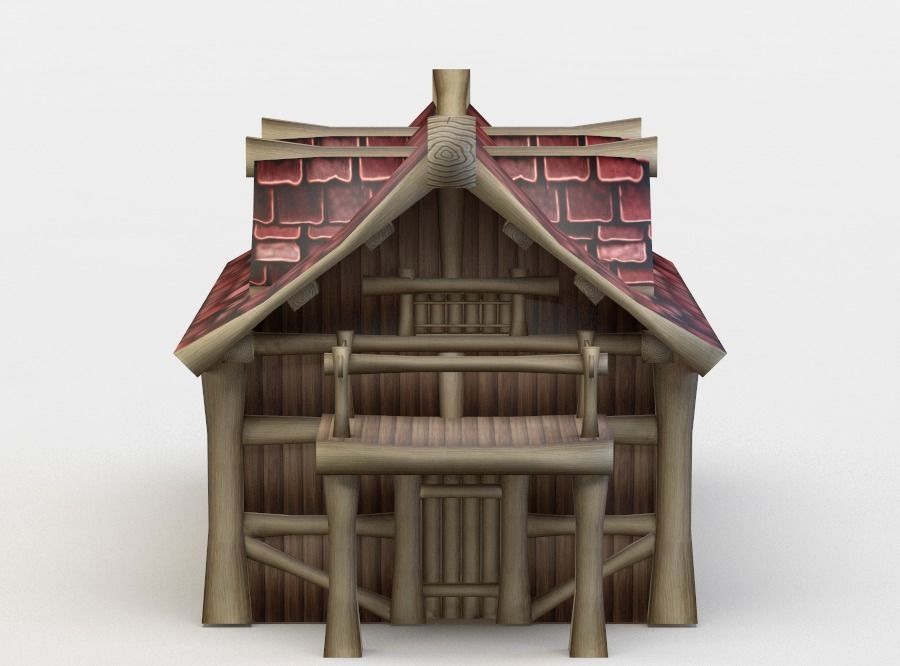 Wooden house Low-poly 3D model_0