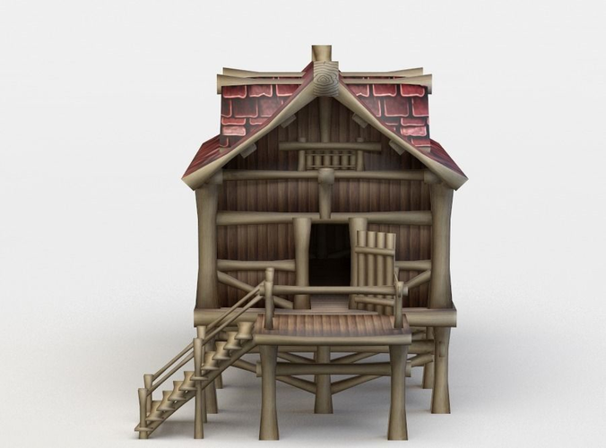 Wooden house Low-poly 3D model