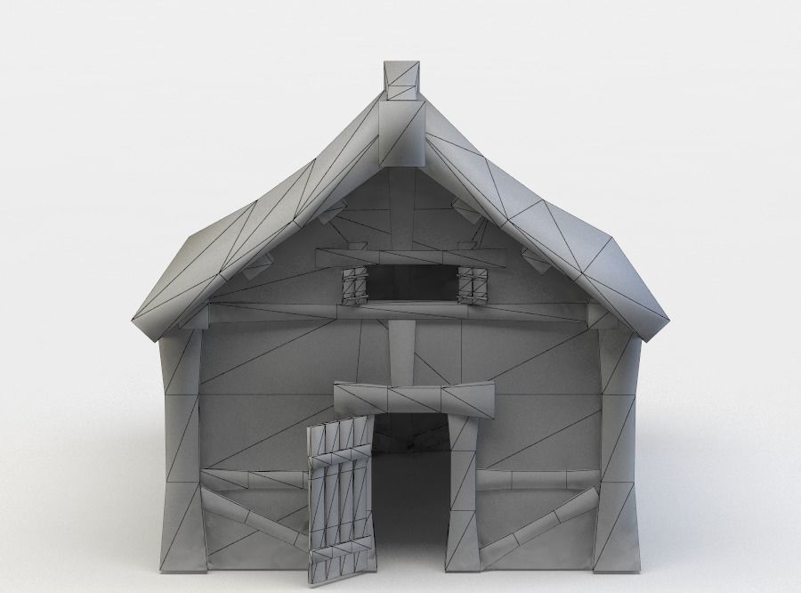 House wooden with roof Low-poly 3D model_3