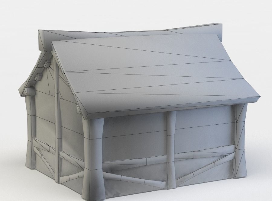House wooden with roof Low-poly 3D model_5