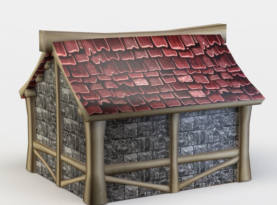 House wooden with roof Low-poly 3D model_2