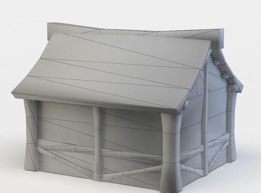 House wooden with roof Low-poly 3D model_4
