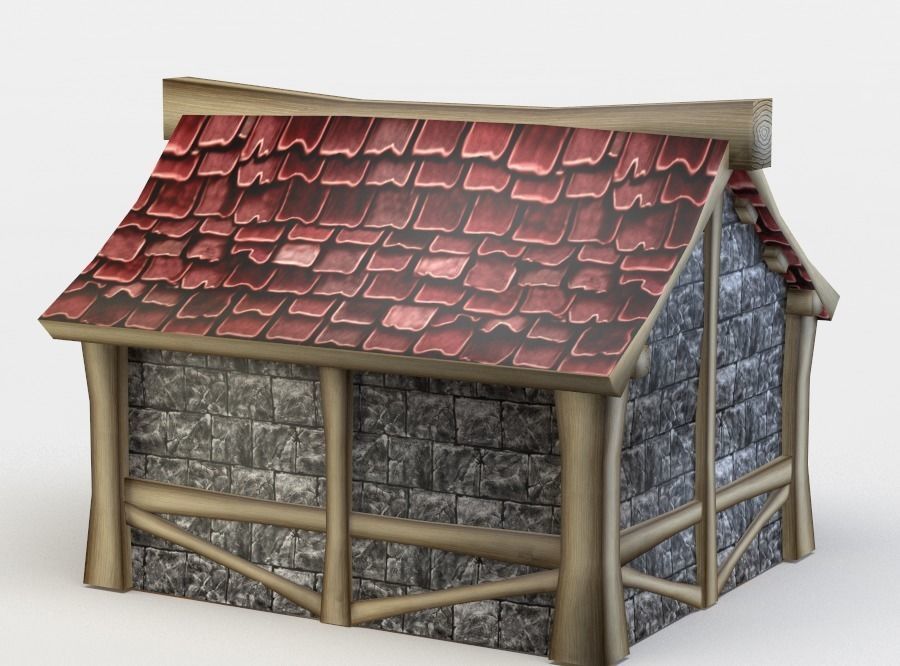 House wooden with roof Low-poly 3D model_1