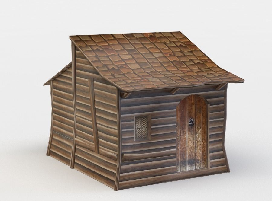 Wooden house Low-poly 3D model_2