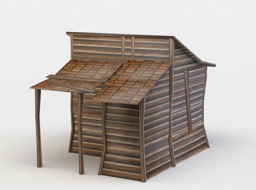 Wooden house Low-poly 3D model_1