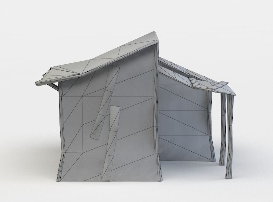 Wooden house Low-poly 3D model_3