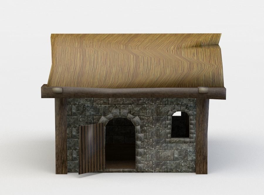 House stone with roof Low-poly 3D model_0