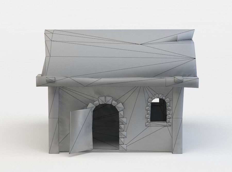 House stone with roof Low-poly 3D model_3