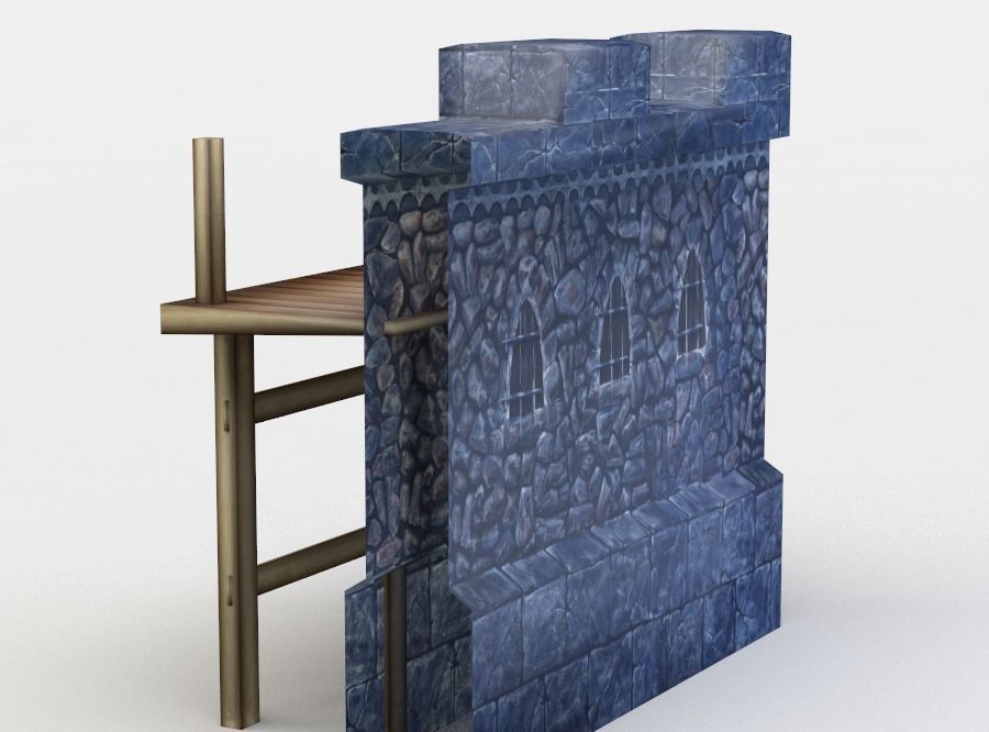 Masonry wall with wooden platform Low-poly 3D model_1