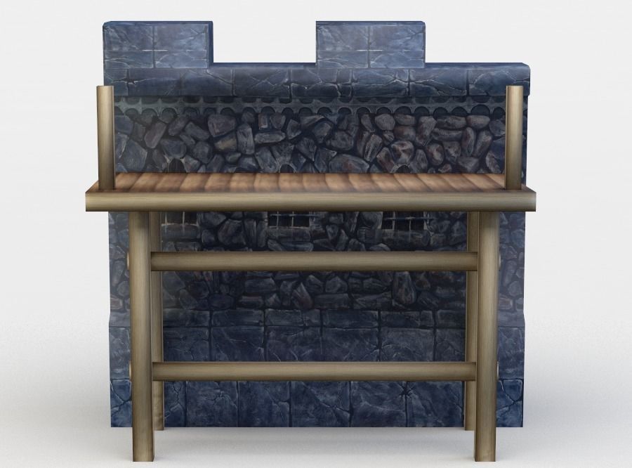 Masonry wall with wooden platform Low-poly 3D model_0