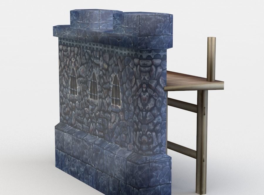 Masonry wall with wooden platform Low-poly 3D model_2