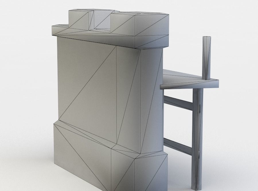 Masonry wall with wooden platform Low-poly 3D model_5