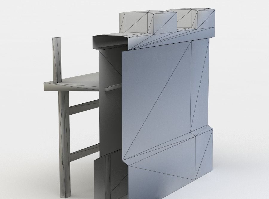 Masonry wall with wooden platform Low-poly 3D model_4