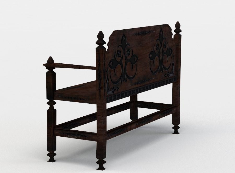 Bench ornate wooden Low-poly 3D model_1