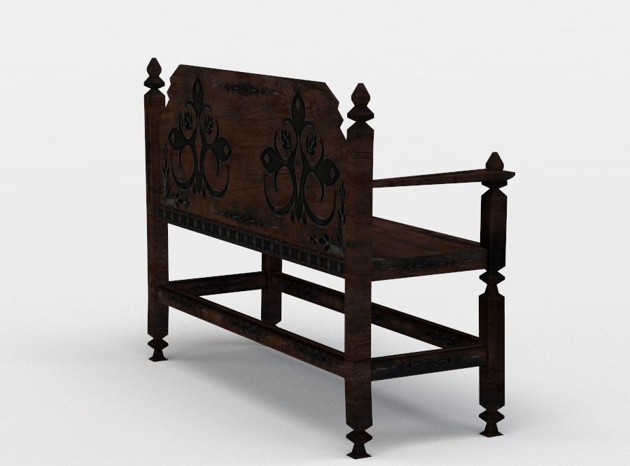 Bench ornate wooden Low-poly 3D model_2