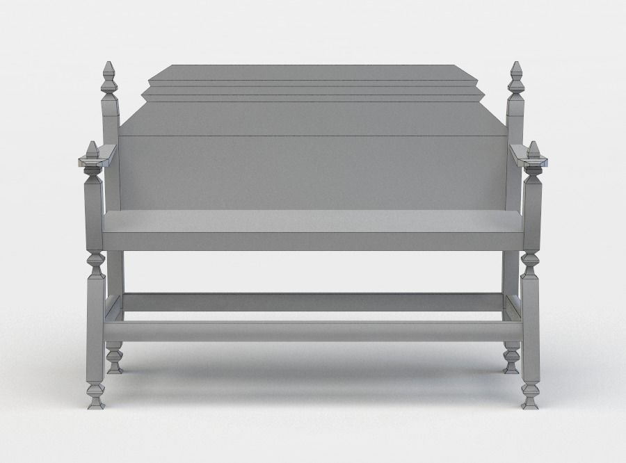 Bench ornate wooden Low-poly 3D model_3