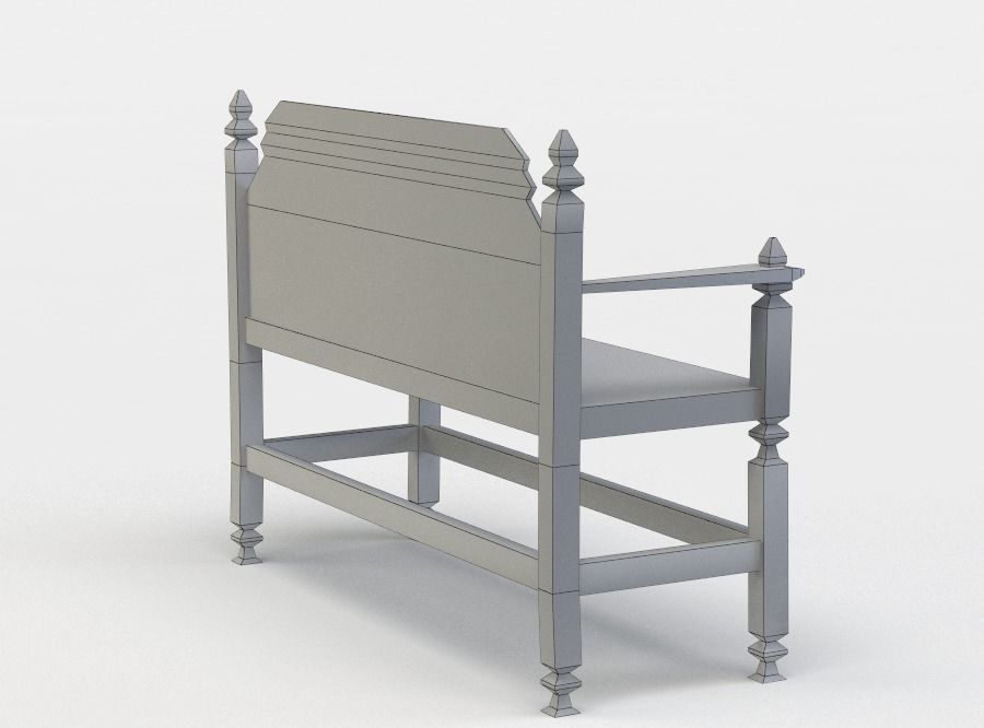 Bench ornate wooden Low-poly 3D model_5