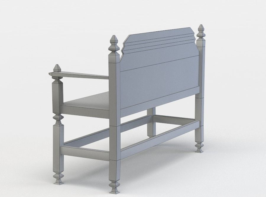 Bench ornate wooden Low-poly 3D model_4
