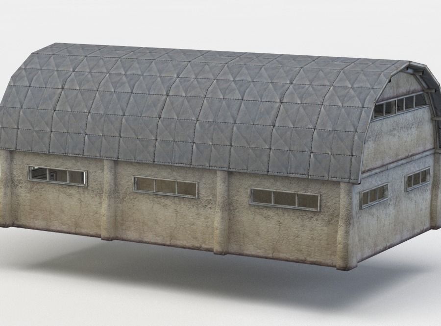 Hall airplane hangar Low-poly 3D model_1