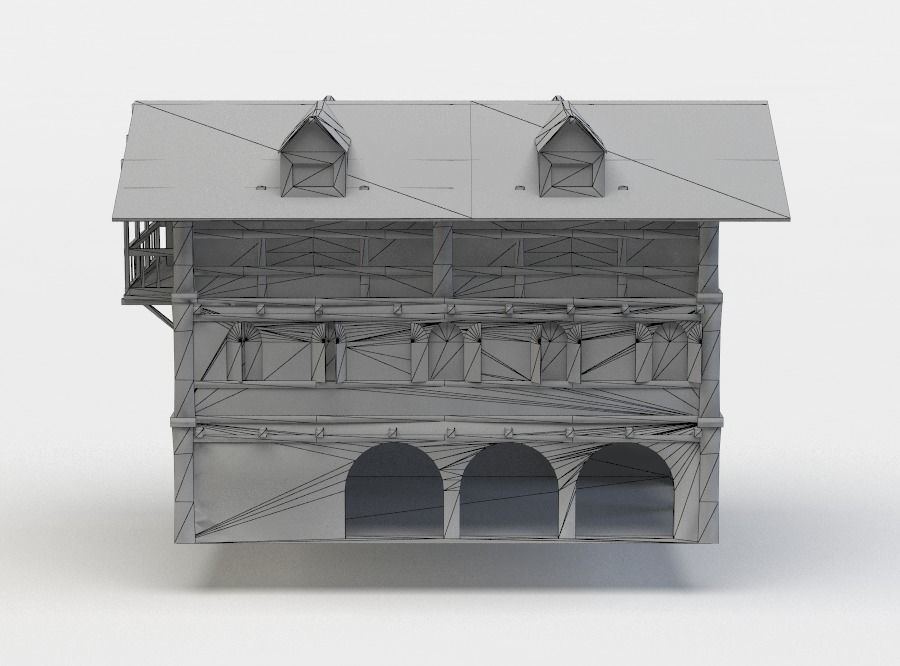 Tavern building Low-poly 3D model_3