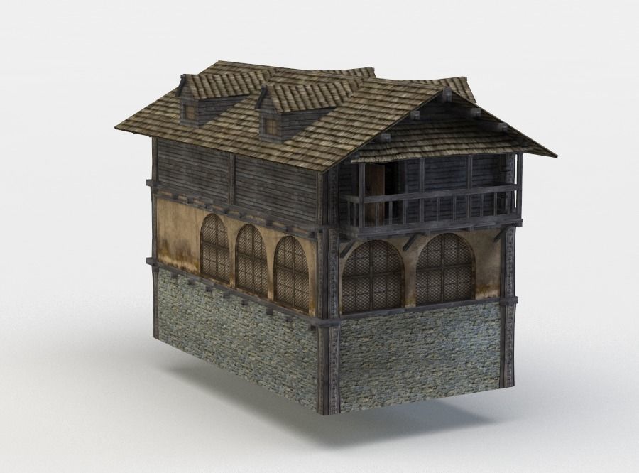 Tavern building Low-poly 3D model_2