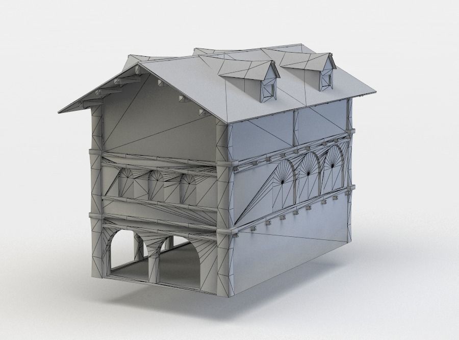 Tavern building Low-poly 3D model_4