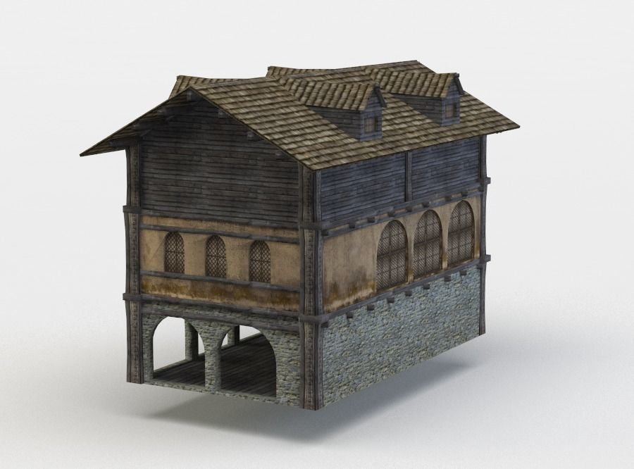 Tavern building Low-poly 3D model_1