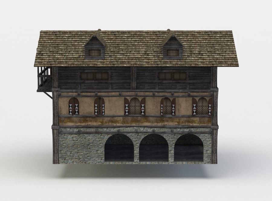 Tavern building Low-poly 3D model_0