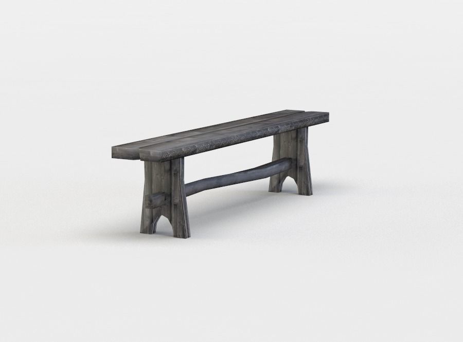 Tavern bench Low-poly 3D model_1