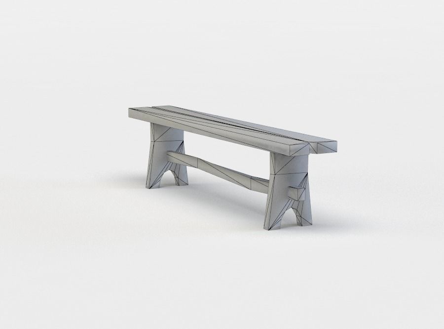 Tavern bench Low-poly 3D model_5