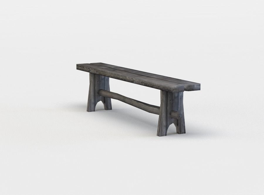 Tavern bench Low-poly 3D model_2