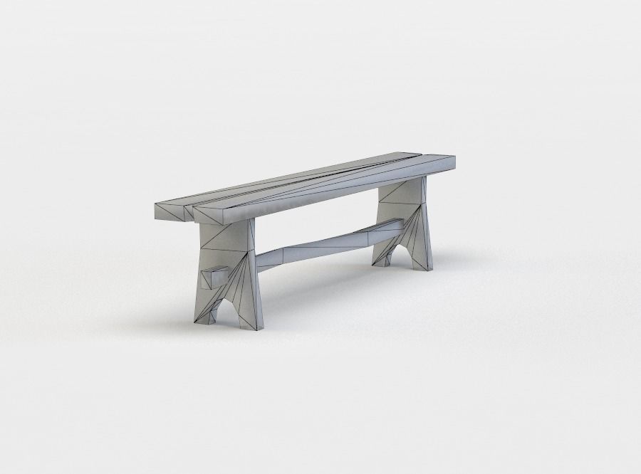 Tavern bench Low-poly 3D model_4