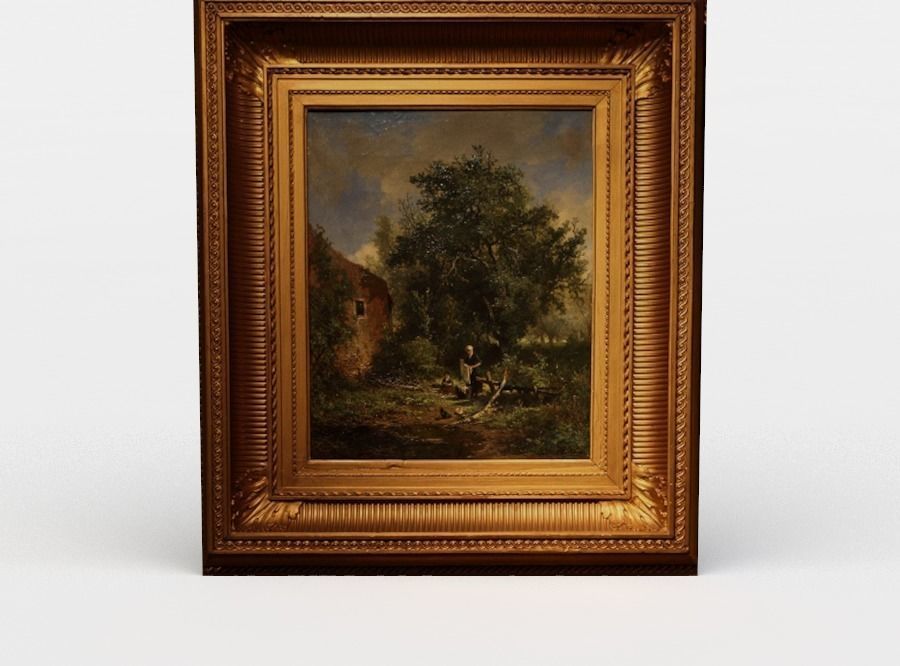 Painting in gold frame Low-poly 3D model_0